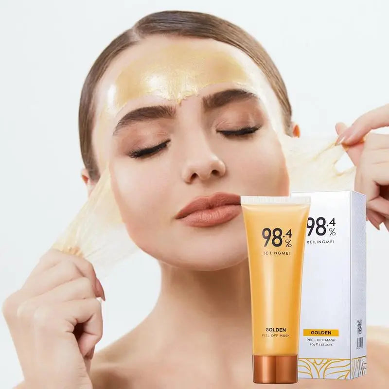 98.4% Beilingmei Gold Foil Peel-Off Mask 24K Gold Foil Peel-Off Masque Firming Facial Mask for Rough Large Pores for Women